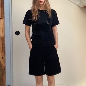 Great playsuit overalls vintage black suede leather pants T S/M 36 38